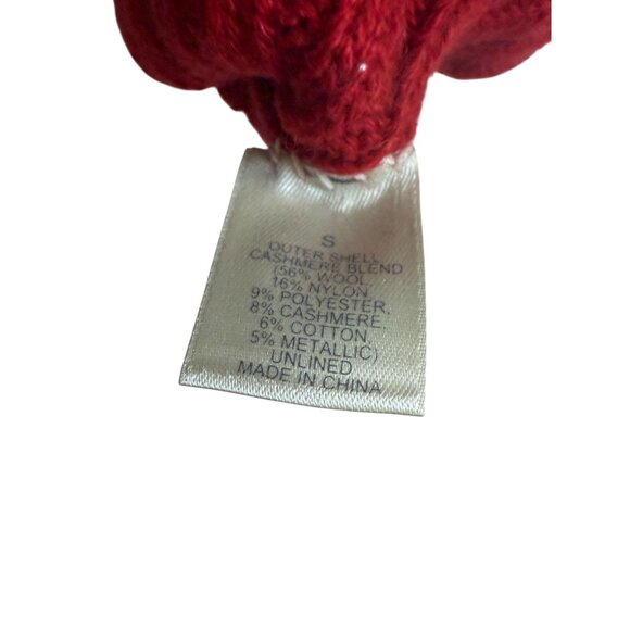 VTG Neiman Marcus Full Finger Knit Long Arm Warmers Gloves Small Red Black - Picture 3 of 9